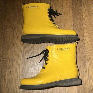 ILSE JACOBSON Yellow Rubber Rub 2 Rain Boots Waterproof Lace up Size 39